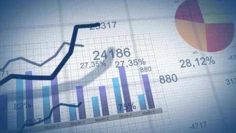 4K Financial chart with figures and diagrams showing increasing profit revenue Stock Footage