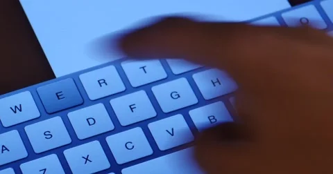 4k Finger operating touch typing email on touchscreen pad,Virtual Keyboard. Stock Footage 40655709