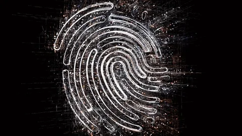 4k fingerprint scan security data encryption logo,Matrix binary computer code. Stock Footage 114170038