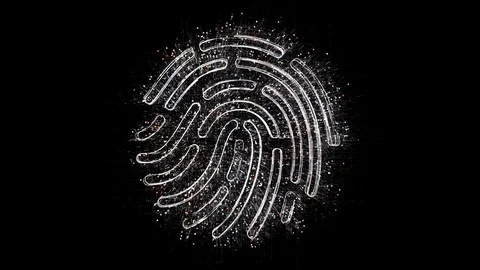4k fingerprint scan security data encryption logo,Matrix binary computer code. Stock Footage 114170482
