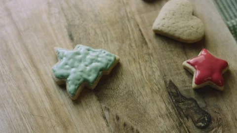 4K Finished Green Christmas Tree Gingerbread Cookie Stock Footage 342113536