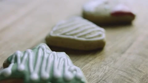 4K Finished Santa Gingerbread Cookie in Close-up Stock Footage 342113706