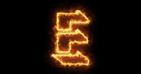 4K fire E alphabet on black background. | Stock Video | Pond5