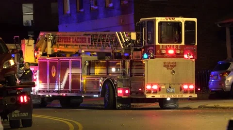 4K Fire engine ladder truck flashing lights Video stock 42577802