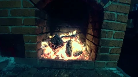 4K Fireplace in nature at night. 02 Stock Footage