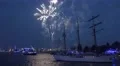 4k Fireworks blue illuminated Hamburg harbour ships and tall ship 4k or 4k+ Resolution
