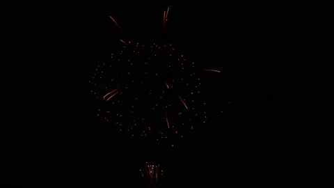 4K fireworks display shot in slowmotion, against a cloudless black night sky. Video stock 142293349