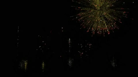 4k fireworks show on black background. abstract design cartoon style. Stock Footage 142335950