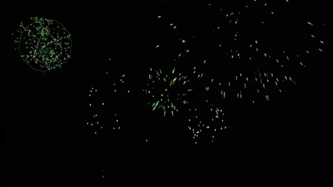 4k fireworks show on black background. abstract design cartoon style. Stock Footage 142336009