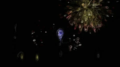 4k fireworks show on black background. abstract design cartoon style. Stock Footage 142336098