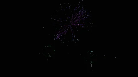4k fireworks show on black background. abstract design cartoon style. Stock Footage 142596428