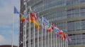 4K Flags in front of The European Parliament in Strasbourg 4k or 4k+ Resolution