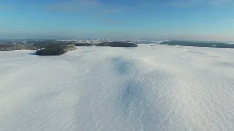 4K. Flight above snow fields in winter, aerial panoramic view (Snow desert) 動画素材 59491162