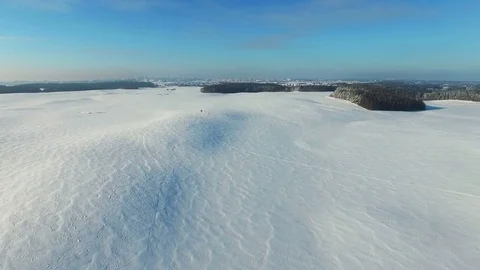 4K. Flight above snow fields in winter, aerial panoramic view (Snow Desert) Stock Footage 81721584