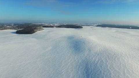 4K. Flight above snow fields in winter, aerial panoramic view (Snow Desert) Video stock 81721795