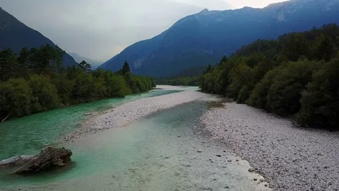 4K. Flight above Soca river in Slovenia at sunset. Julian Alps, Soca Valley. Stock Footage 78505724