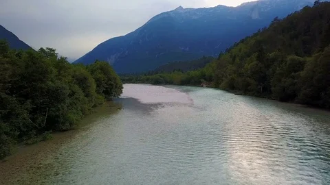 4K. Flight and takeoff above Soca river in Slovenia. Julian Alps, Bovec area. 動画素材 78506316