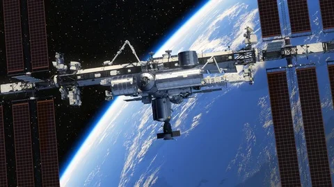 4K. Flight Of International Space Station On The Background Of Earth. Stock Footage