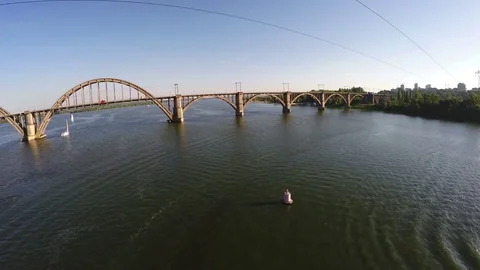 4K Flight over the ship which goes along the Dnieper river Stock Footage 73551238
