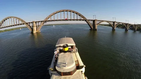 4K Flight over the ship which goes along the Dnieper river Stock Footage 73551301