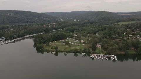 4k flight over the Vltava river near the village. Stock Footage 149074464