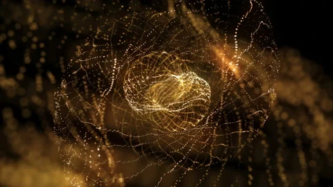 4K Flight through abstract technology neon lines tunnel. Gold dots construction Video stock 112366206