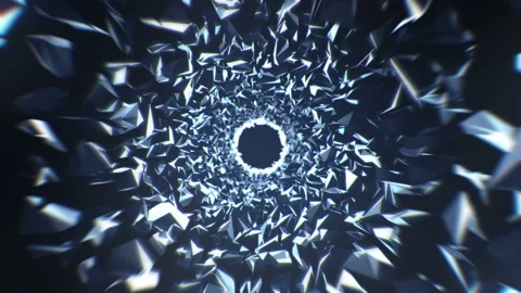 4K Flight through broken glass pieces tunnel. Stock Footage 124322165