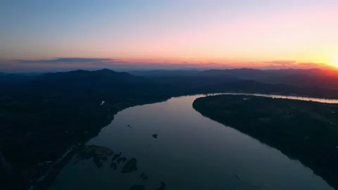 4K Flight Through Landscape River. Sunset landscape  Stock Footage 165786518