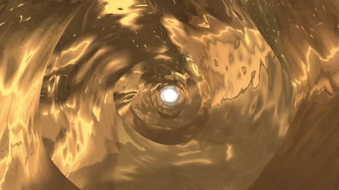 4K Flight through a liquid gold tunnel. Animation of a long liquid tunnel. Stock Footage 314394611