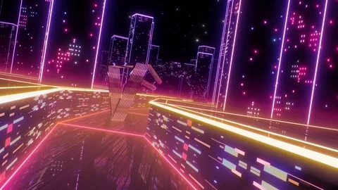 4K Flight Through Retro Synthwave City / Seamless Loop Stock Footage 118830236