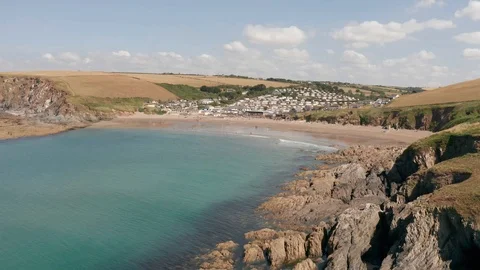 4K Flight Towards Challaborough Beach on the South Devon Coastline Stock Footage 112448785
