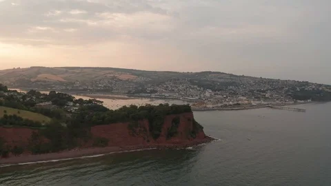 4K Flight Towards Ness Cove Shaldon on the South Devon Coast Stock Footage 113114495