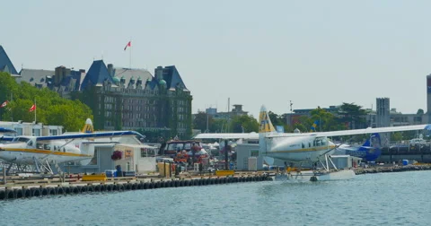 4K Float Planes in Harbor, Tracking Shot, Victoria BC Canada Stock Footage 47129924