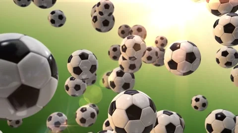4K Floating 3D Soccer Balls Digital Graphic Rendering Lens Flare Stock Footage 339269798