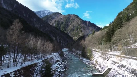 4K Fly-Over River with Snow during Winter by Drone Stock Footage 257787300