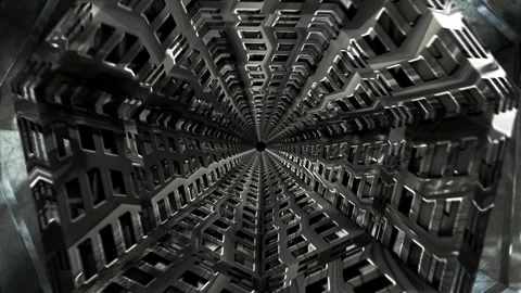 4K fly through an abstract rotating metal tunnel Stock Footage 262638902