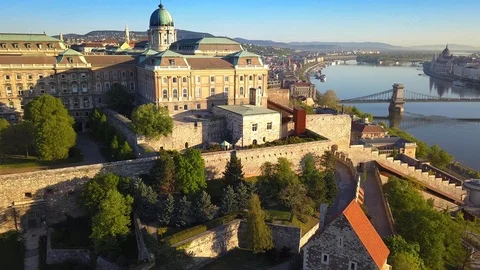 4K flying up at Buda Castle Royal Palace and South Rondella Stock Footage 88908739