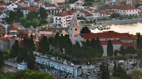 4K Flying by the famous St. George's Church at Primosten, Croatia Stock Footage 251720147