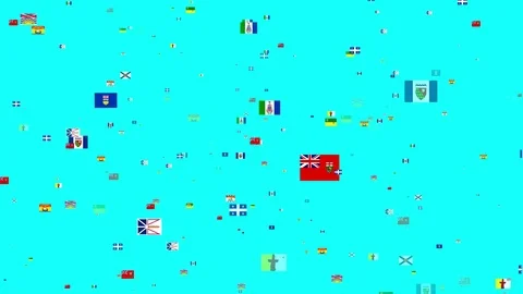 4K- Flying Flag Banners of Provinces and Territories of Canada Stock Footage 80731027