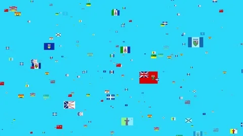 4K- Flying Flag Banners of Provinces and Territories of Canada Stock Footage 80731142
