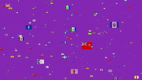 4K- Flying Flag Banners of Provinces and Territories of Canada Stock Footage 80731280