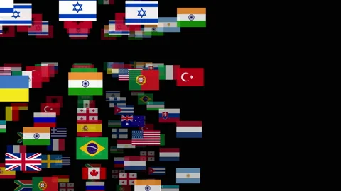 4K flying flags of different countries on black background Vídeos de archivo 88222352