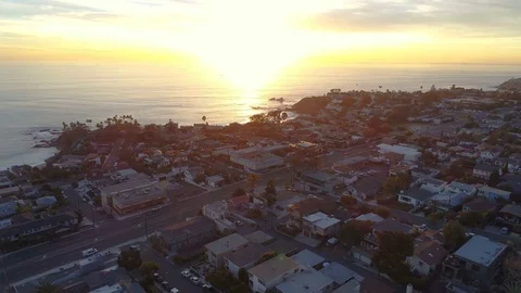 4K Flying Over Laguna Beach - Towards the Ocean Stock Footage 70343307