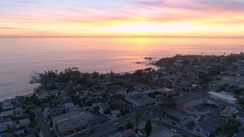 4K Flying Over Laguna Beach during Sunset Stock Footage 70374796