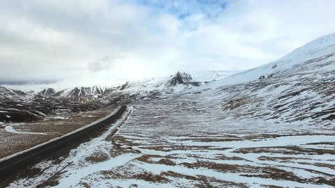 4K Flying over snowy valley - Iceland - North Stock Footage