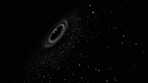 4k Flying Through Moving Particles, Spiral Galaxy, Abstract White Background Stock Footage 183519716