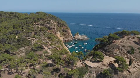 A 4k flyover an arid Costa Brava cove in Spain. Stock Footage