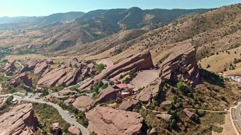 4K Flyover Drone Reveal of Red Rocks Amphitheater in Colorado, USA Stock Footage
