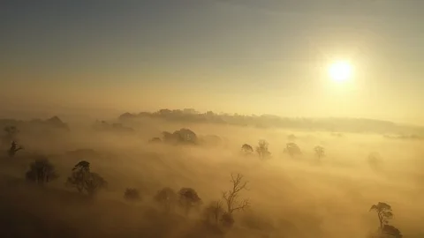 4K Foggy Flight Over Devon Farmland Stock Footage 104676481
