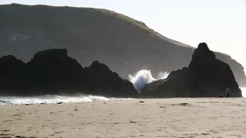 4K Footage Beach Wave Splash Rocks Video stock 194962759